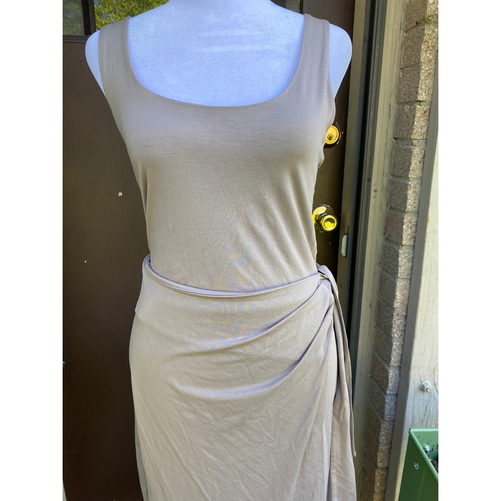 Beyond Yoga Intrigue Twist Knit Tan Midi Dress XS Asymmetrical Beach Luxe Lounge - Picture 3 of 7